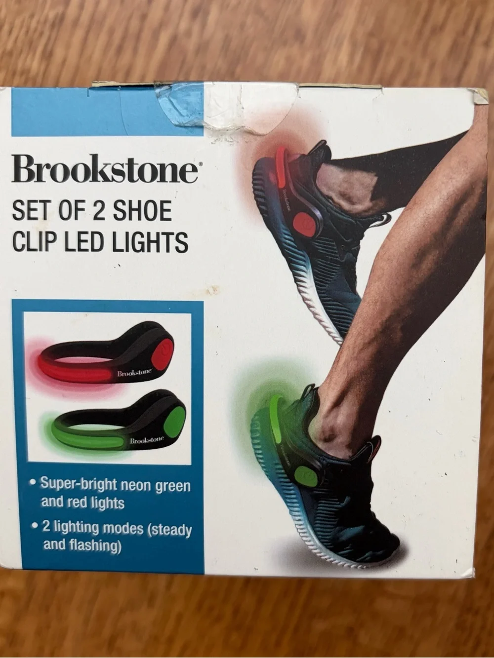Brookstone Set of 2 Shoe Clip LED Lights Green/Red Super Bright Universal Fit
